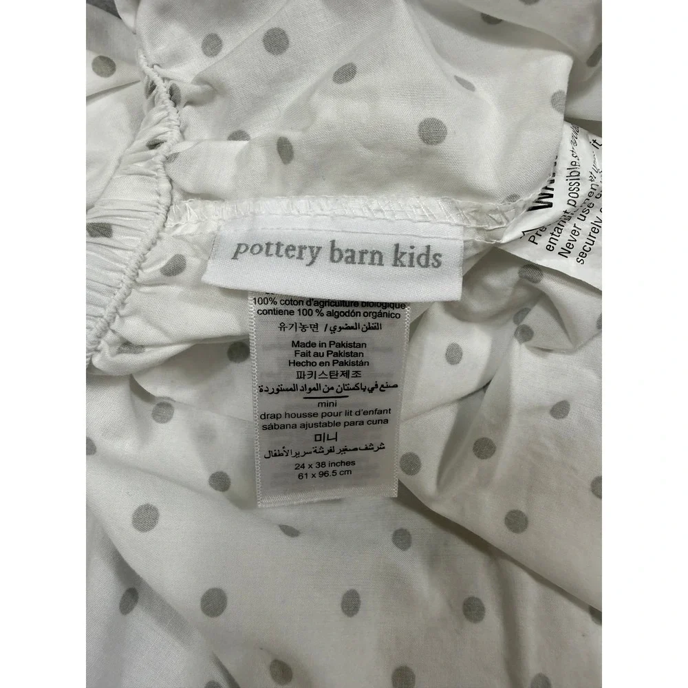 Pottery Barn Kids White Gray Polka Dot Organic Mini Crib Fitted Sheet 24x38in